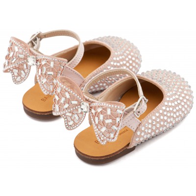 LU6132 Ροζ Αντικέ Σαμπό Διακοσμημένο Ολόγυρα με Στρας και Φιόγκο απο Στρας στη Φτέρνα 