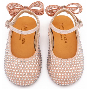 LU6132 Ροζ Αντικέ Σαμπό Διακοσμημένο Ολόγυρα με Στρας και Φιόγκο απο Στρας στη Φτέρνα 