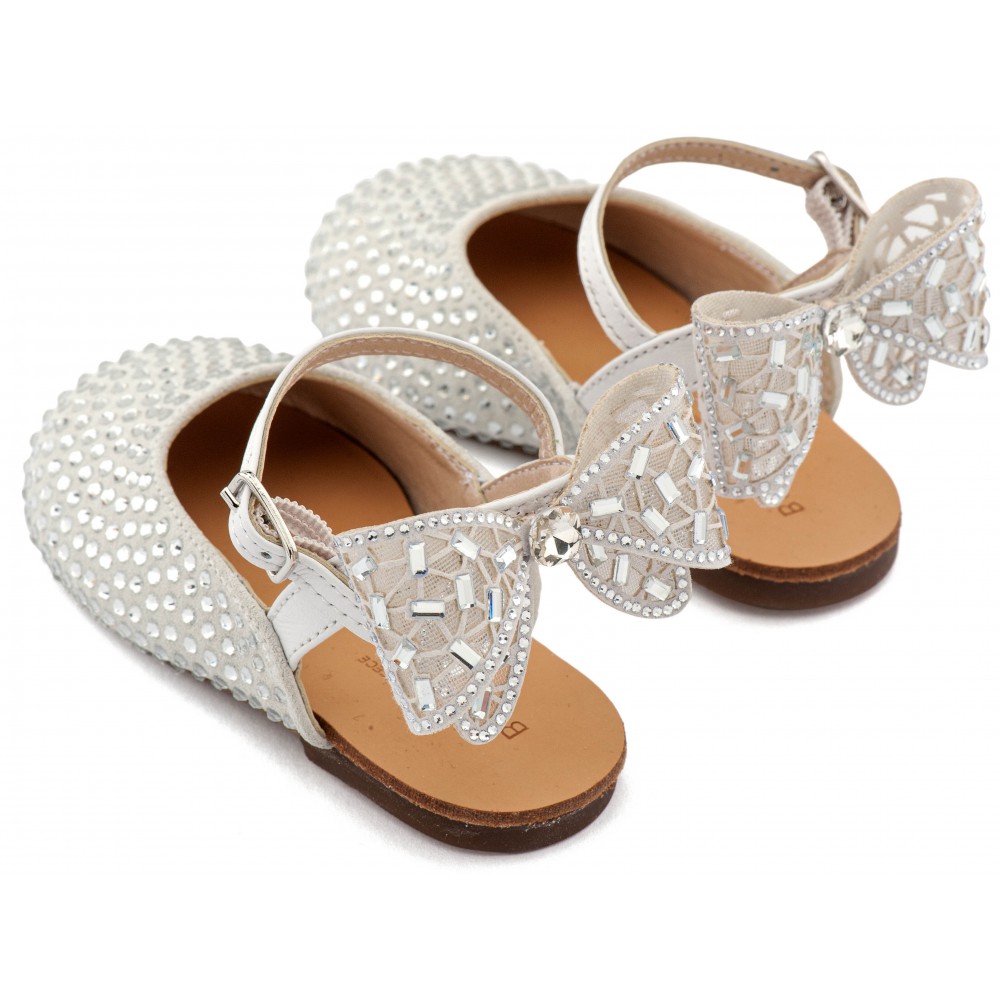 LU6132 Λευκό Σαμπό Διακοσμημένο Ολόγυρα με Στρας και Φιόγκο απο Στρας στη Φτέρνα 