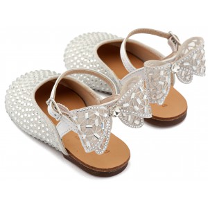 LU6132 Λευκό Σαμπό Διακοσμημένο Ολόγυρα με Στρας και Φιόγκο απο Στρας στη Φτέρνα 