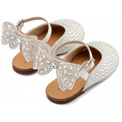 LU6132 Λευκό Σαμπό Διακοσμημένο Ολόγυρα με Στρας και Φιόγκο απο Στρας στη Φτέρνα 