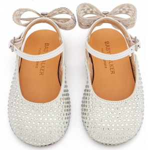 LU6132 Λευκό Σαμπό Διακοσμημένο Ολόγυρα με Στρας και Φιόγκο απο Στρας στη Φτέρνα 