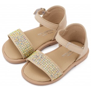 LU6133 Μπεζ Πέδιλο Διακοσμημένο με Στρας  