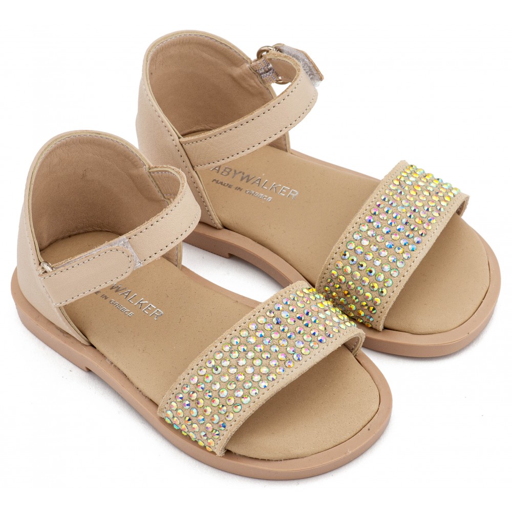 LU6133 Μπεζ Πέδιλο Διακοσμημένο με Στρας  