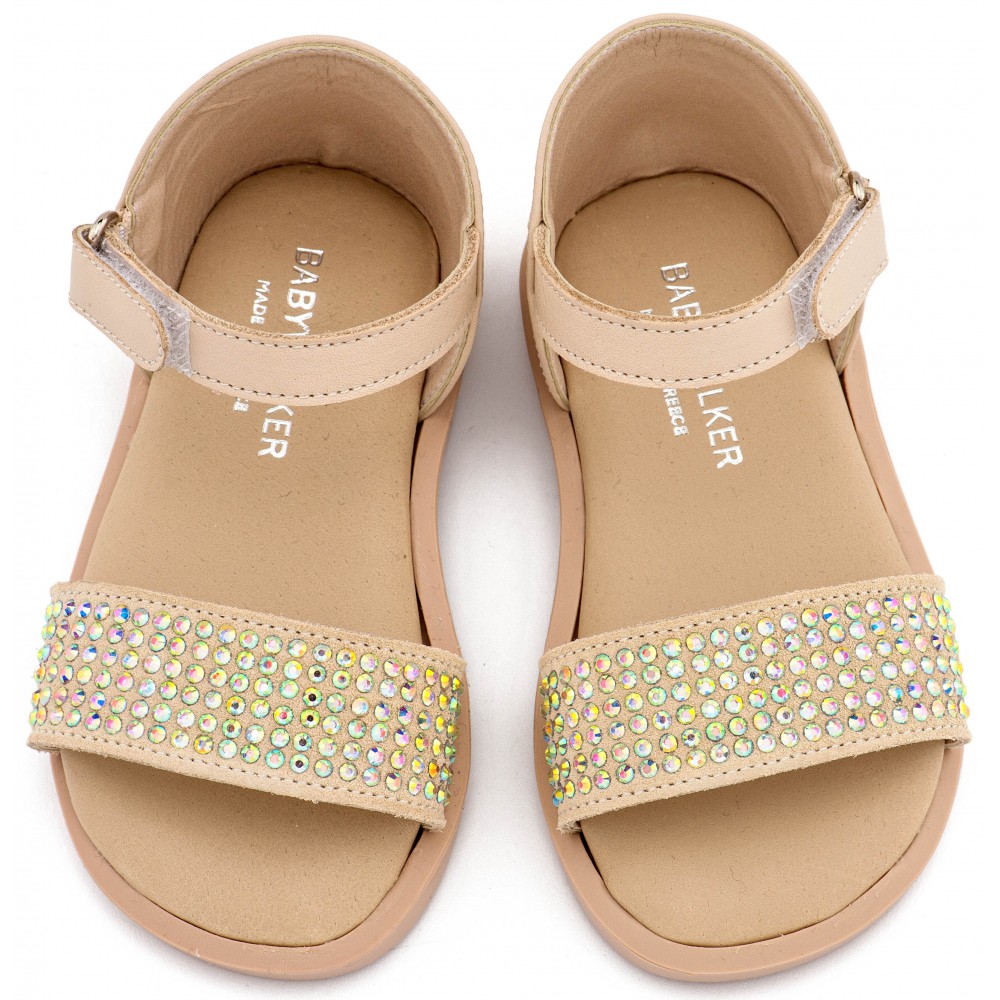 LU6133 Μπεζ Πέδιλο Διακοσμημένο με Στρας  