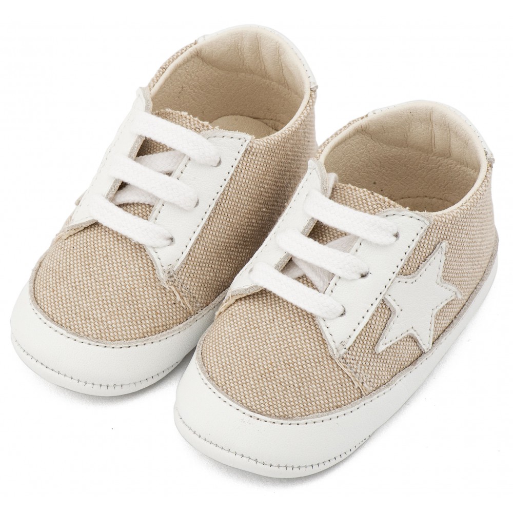  MI1135 Υφασμάτινο Δετό Sneaker Μπεζ Λευκό