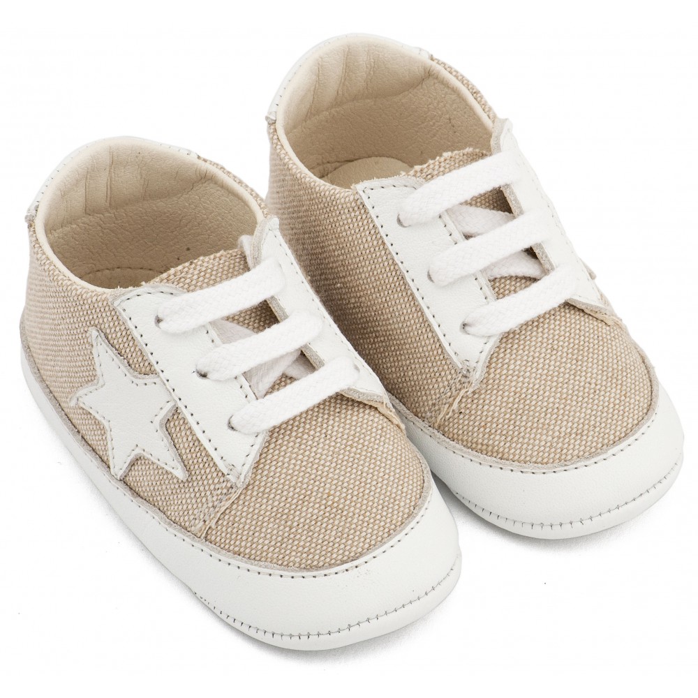  MI1135 Υφασμάτινο Δετό Sneaker Μπεζ Λευκό
