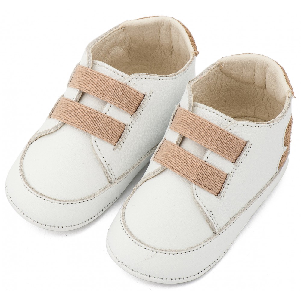 MI1137 Λευκό Μπεζ Παντοφλέ Σνίκερ με Λαστιχάκια 