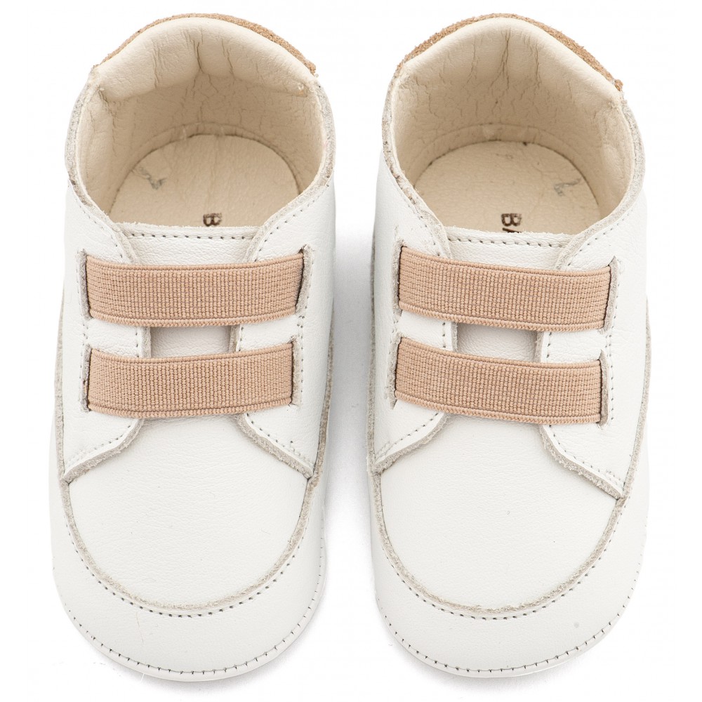 MI1137 Λευκό Μπεζ Παντοφλέ Σνίκερ με Λαστιχάκια 