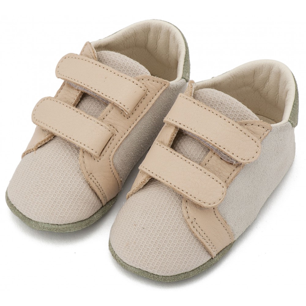 MI1138 Λευκό Μπεζ Δερμάτινο Σνικερ με Χρατς 