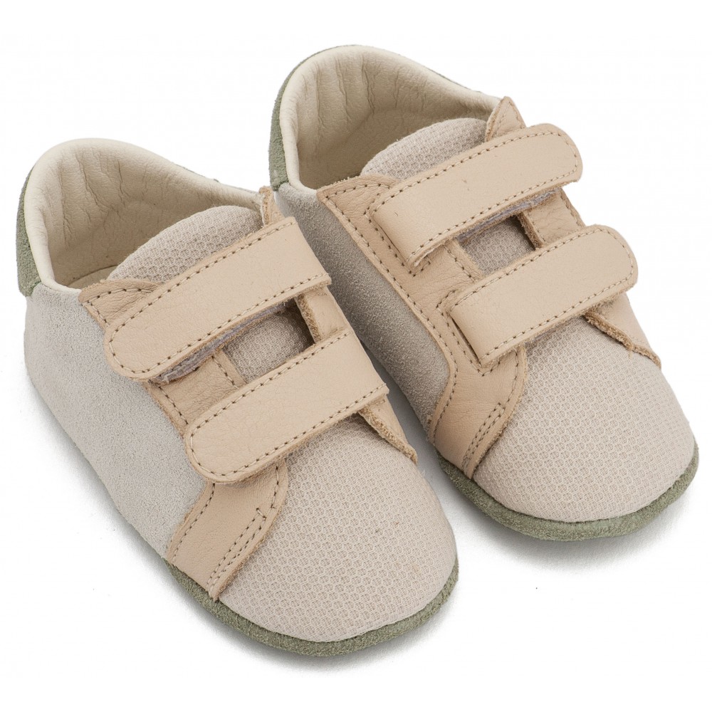 MI1138 Λευκό Μπεζ Δερμάτινο Σνικερ με Χρατς 