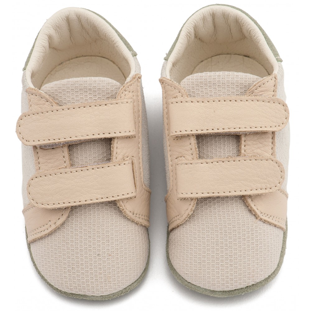 MI1138 Λευκό Μπεζ Δερμάτινο Σνικερ με Χρατς 