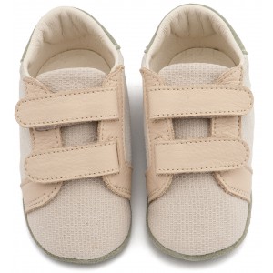 MI1138 Λευκό Μπεζ Δερμάτινο Σνικερ με Χρατς 