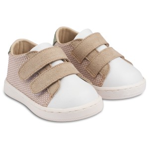 PRI2104  Μπεζ Λευκό Μέντα Sneakers Διπλή Μπαρέτα Χρατς 