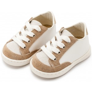 PRΙ2120 Λευκό Μπεζ Δερμάτινο Δετό Sneakers 