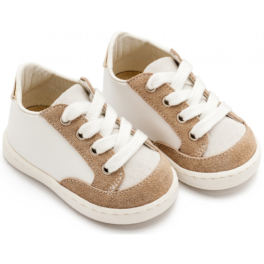 PRΙ2120 Λευκό Μπεζ Δερμάτινο Δετό Sneakers 