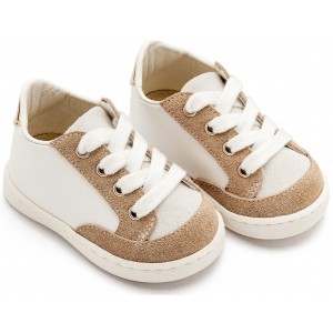 PRΙ2120 Λευκό Μπεζ Δερμάτινο Δετό Sneakers 