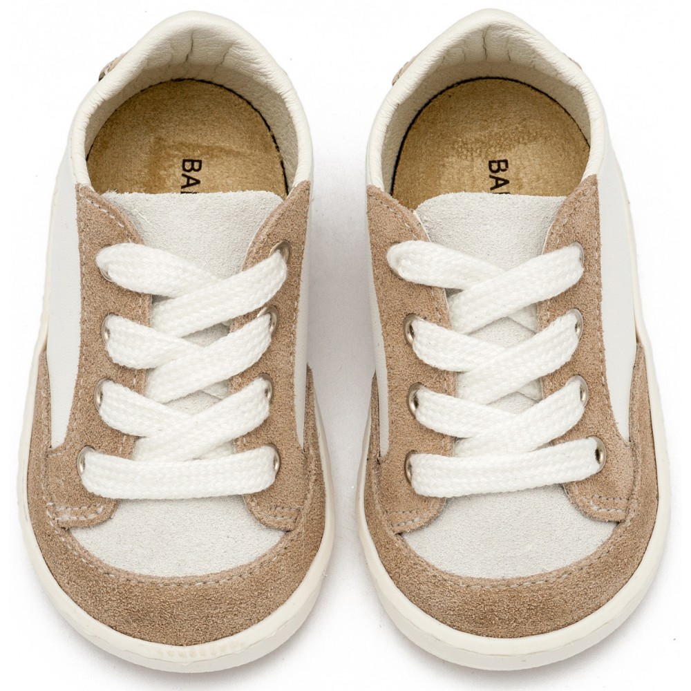 PRΙ2120 Λευκό Μπεζ Δερμάτινο Δετό Sneakers 