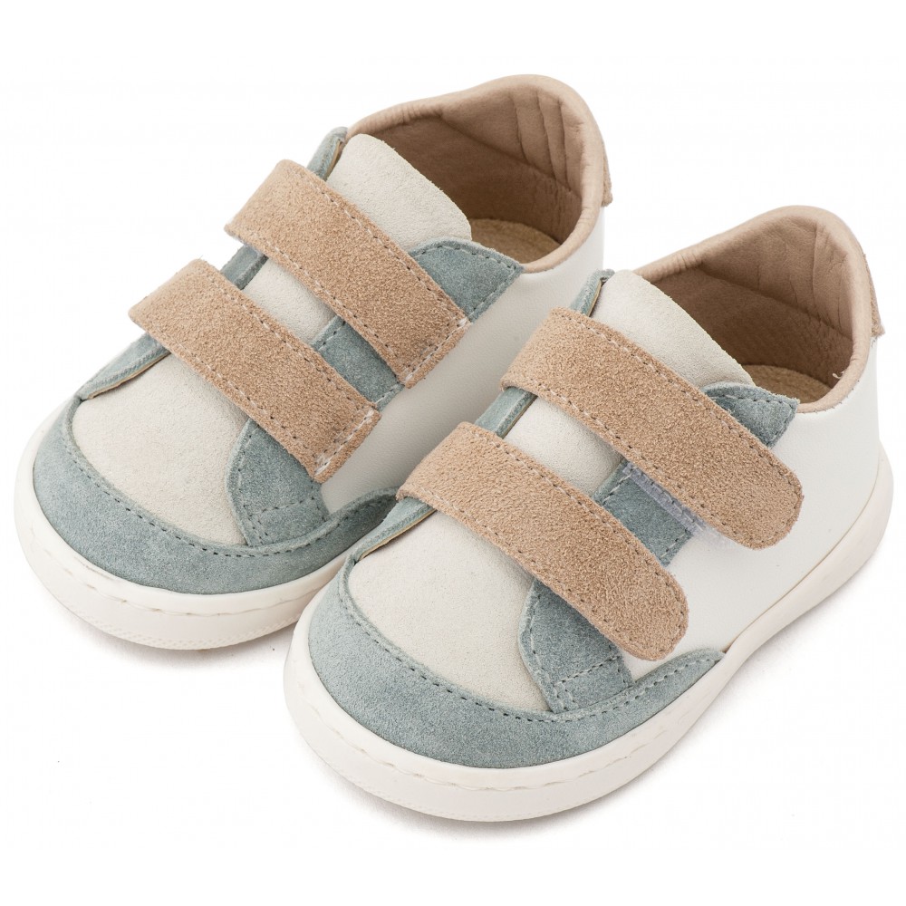 PRI2125 Λευκό Μίνεραλ Μπεζ Τρίχρωμο Sneakers Διπλή Μπαρέτα Χρατς 