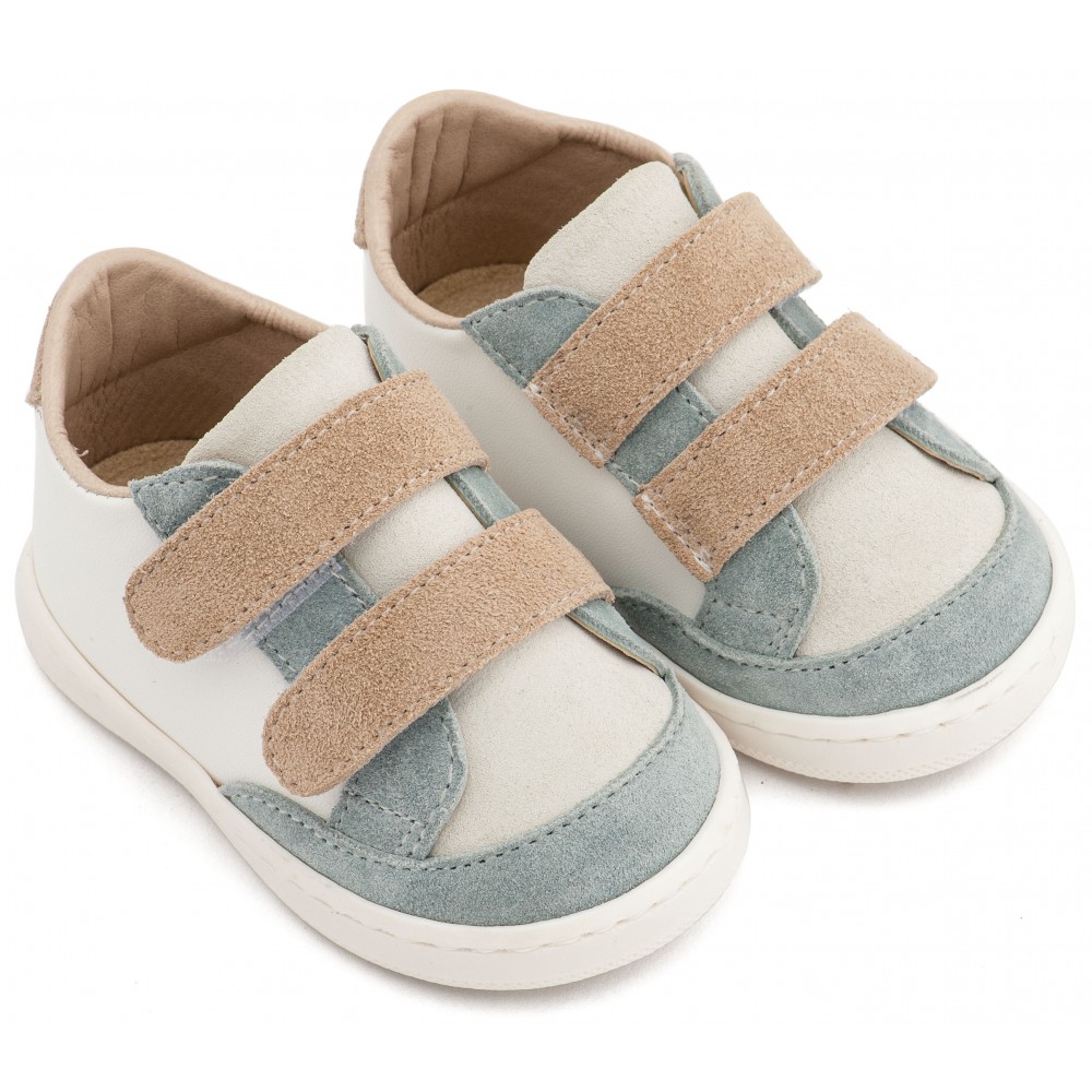 PRI2125 Λευκό Μίνεραλ Μπεζ Τρίχρωμο Sneakers Διπλή Μπαρέτα Χρατς 