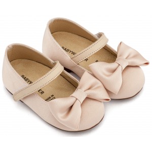 BW4870 Μπεζ Γοβάκι Μονή Μπαρέτα με Σατέν Φιόγκο  