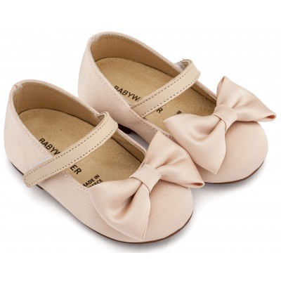 BW4870 Μπεζ Γοβάκι Μονή Μπαρέτα με Σατέν Φιόγκο  