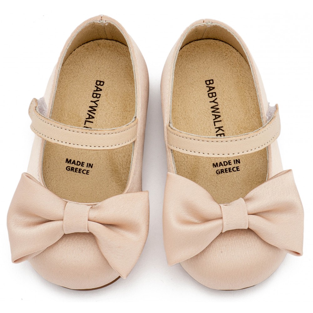 BW4870 Μπεζ Γοβάκι Μονή Μπαρέτα με Σατέν Φιόγκο  