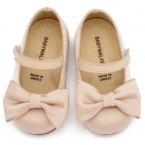 BW4870 Μπεζ Γοβάκι Μονή Μπαρέτα με Σατέν Φιόγκο  