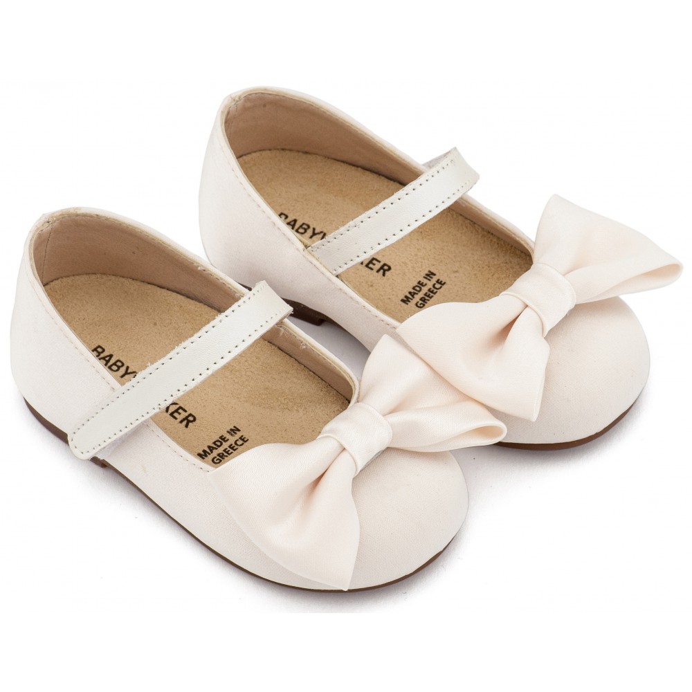 BW4870 Εκρού Γοβάκι Μονή Μπαρέτα με Σατέν Φιόγκο  