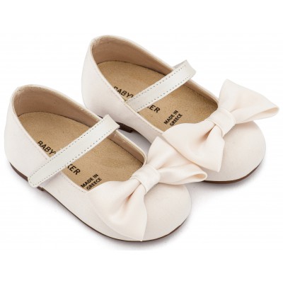 BW4870 Εκρού Γοβάκι Μονή Μπαρέτα με Σατέν Φιόγκο  