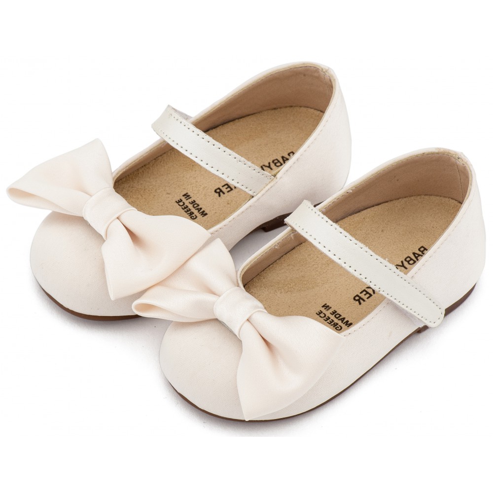 BW4870 Εκρού Γοβάκι Μονή Μπαρέτα με Σατέν Φιόγκο  