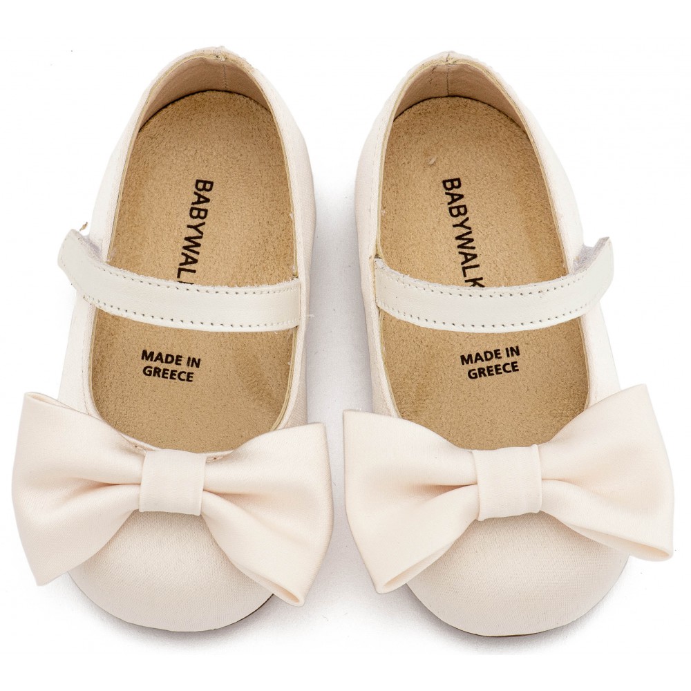 BW4870 Εκρού Γοβάκι Μονή Μπαρέτα με Σατέν Φιόγκο  