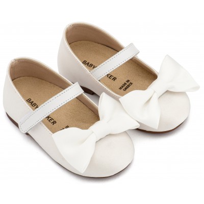 BW4870 Λευκό Γοβάκι Μονή Μπαρέτα με Σατέν Φιόγκο  