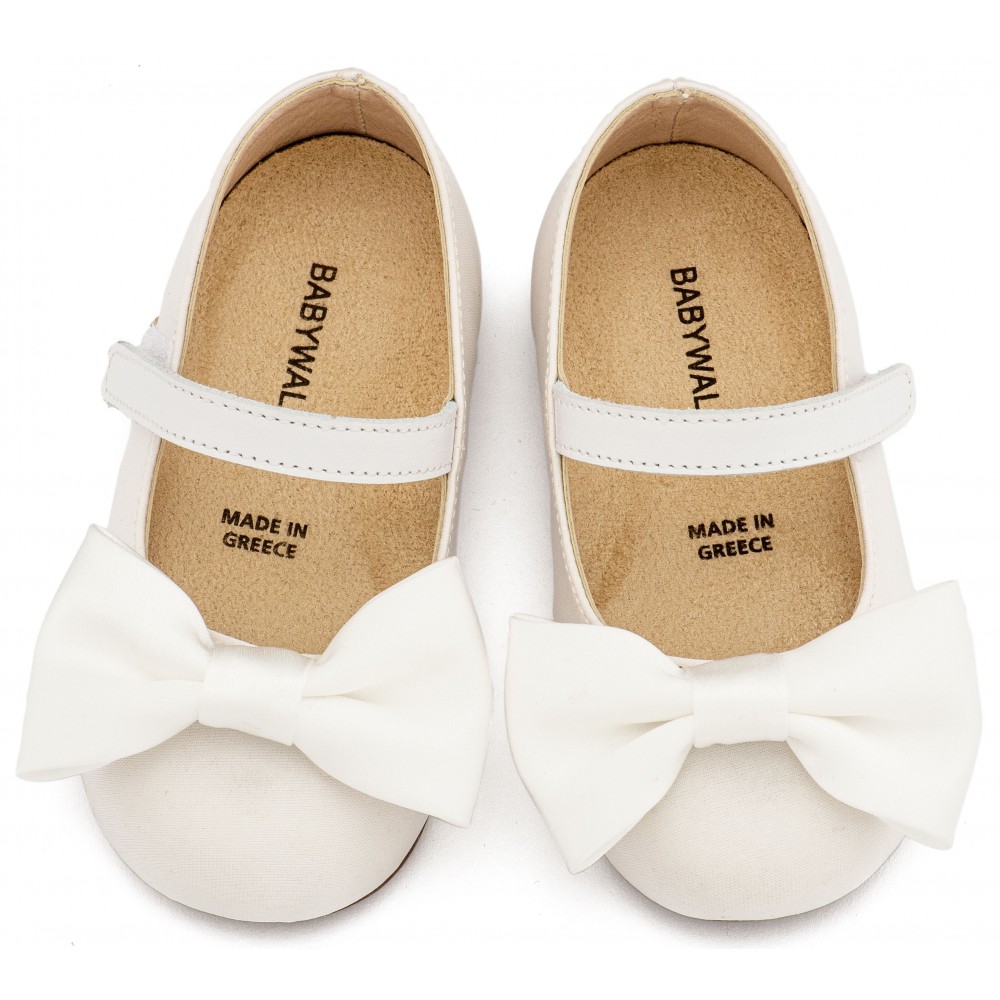 BW4870 Λευκό Γοβάκι Μονή Μπαρέτα με Σατέν Φιόγκο  