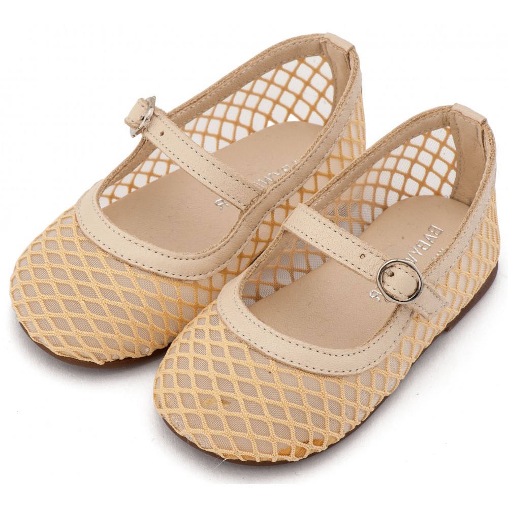 BW4881 Μπεζ Γοβάκι Μονή Μπαρέτα με Δίχτυ 