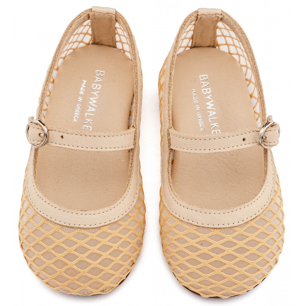 BW4881 Μπεζ Γοβάκι Μονή Μπαρέτα με Δίχτυ 