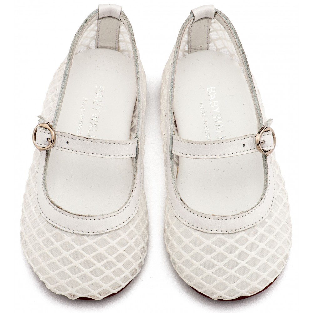 BW4881 Λευκό Γοβάκι Μονή Μπαρέτα με Δίχτυ 