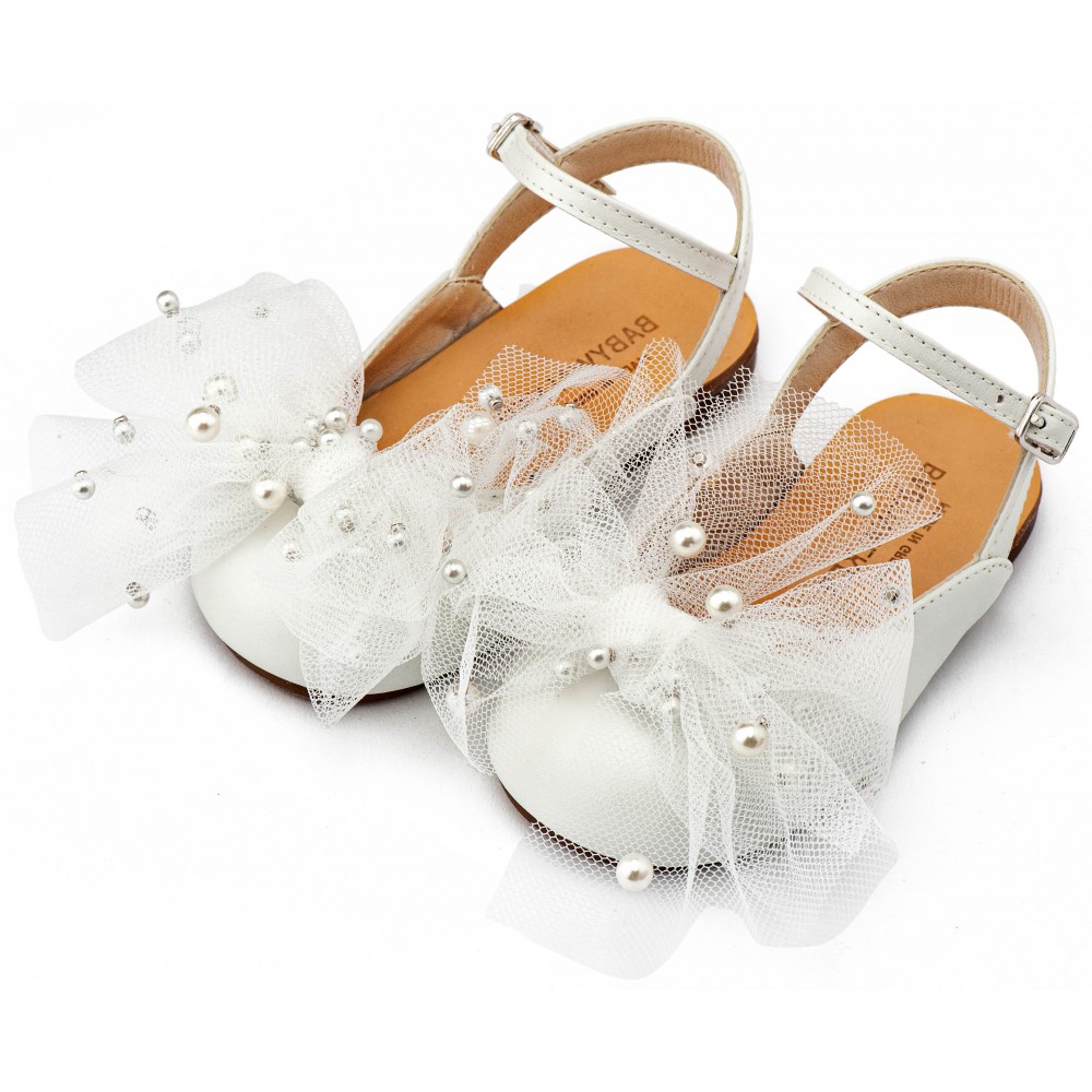 BW4882  Εκρού Γαλλικό Σαμπό με Φιόγκο και Πέρλες 