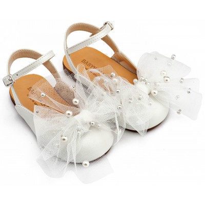 BW4882  Εκρού Γαλλικό Σαμπό με Φιόγκο και Πέρλες 