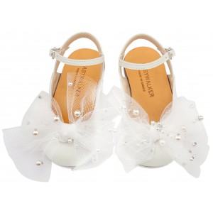 BW4882  Εκρού Γαλλικό Σαμπό με Φιόγκο και Πέρλες 