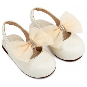 BW4883 Εκρού Γαλλικό Σαμπό με Φιόγκο Οργάντζας και Στρας 