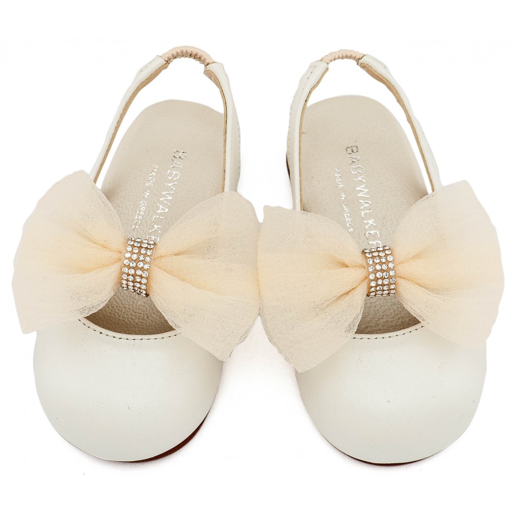 BW4883 Εκρού Γαλλικό Σαμπό με Φιόγκο Οργάντζας και Στρας 