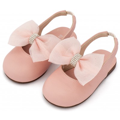 BW4883 Ροζ Γαλλικό Σαμπό με Φιόγκο Οργάντζας και Στρας 