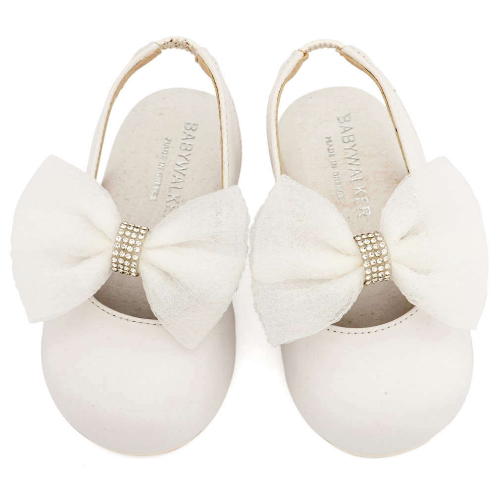 BW4883 Λευκό Γαλλικό Σαμπό με Φιόγκο Οργάντζας και Στρας 