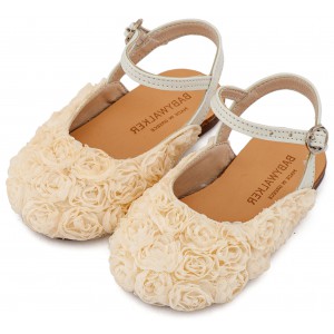 BW4884 Εκρού Γαλλικό Σαμπό με Chiffon Λουλούδια 