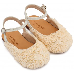 BW4884 Εκρού Γαλλικό Σαμπό με Chiffon Λουλούδια 