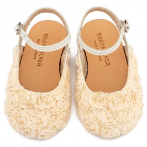 BW4884 Εκρού Γαλλικό Σαμπό με Chiffon Λουλούδια 