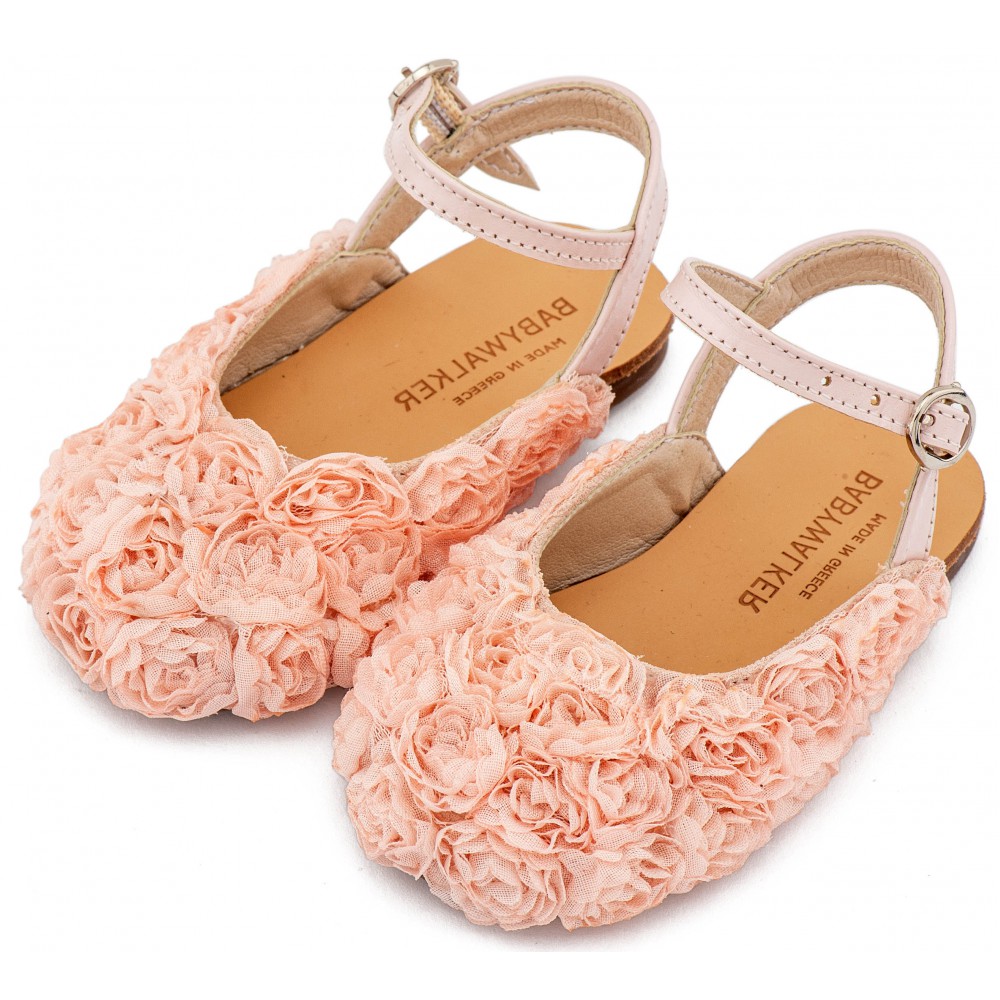 BW4884 Ροζ Γαλλικό Σαμπό με Chiffon Λουλούδια 