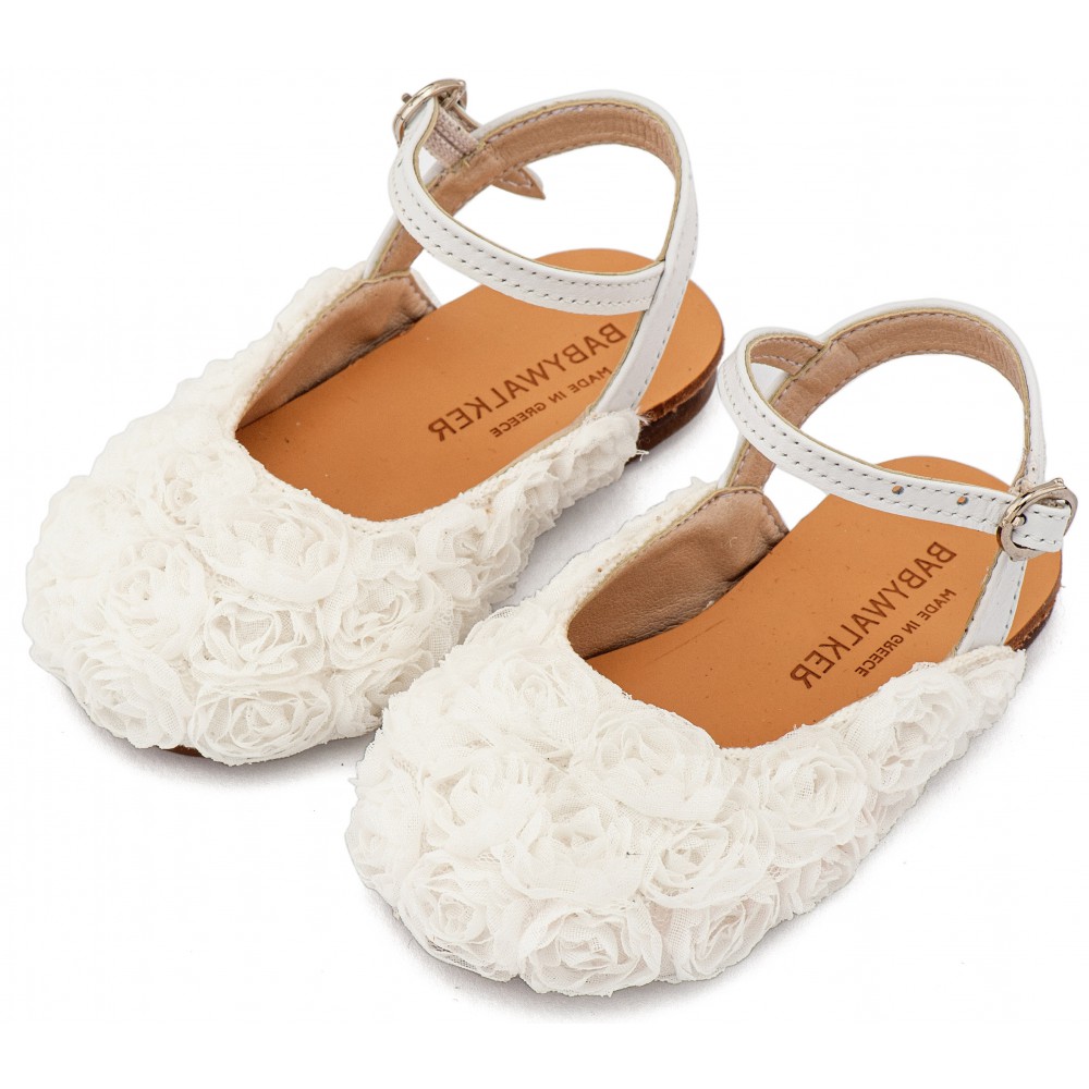 BW4884 Λευκό Γαλλικό Σαμπό με Chiffon Λουλούδια 