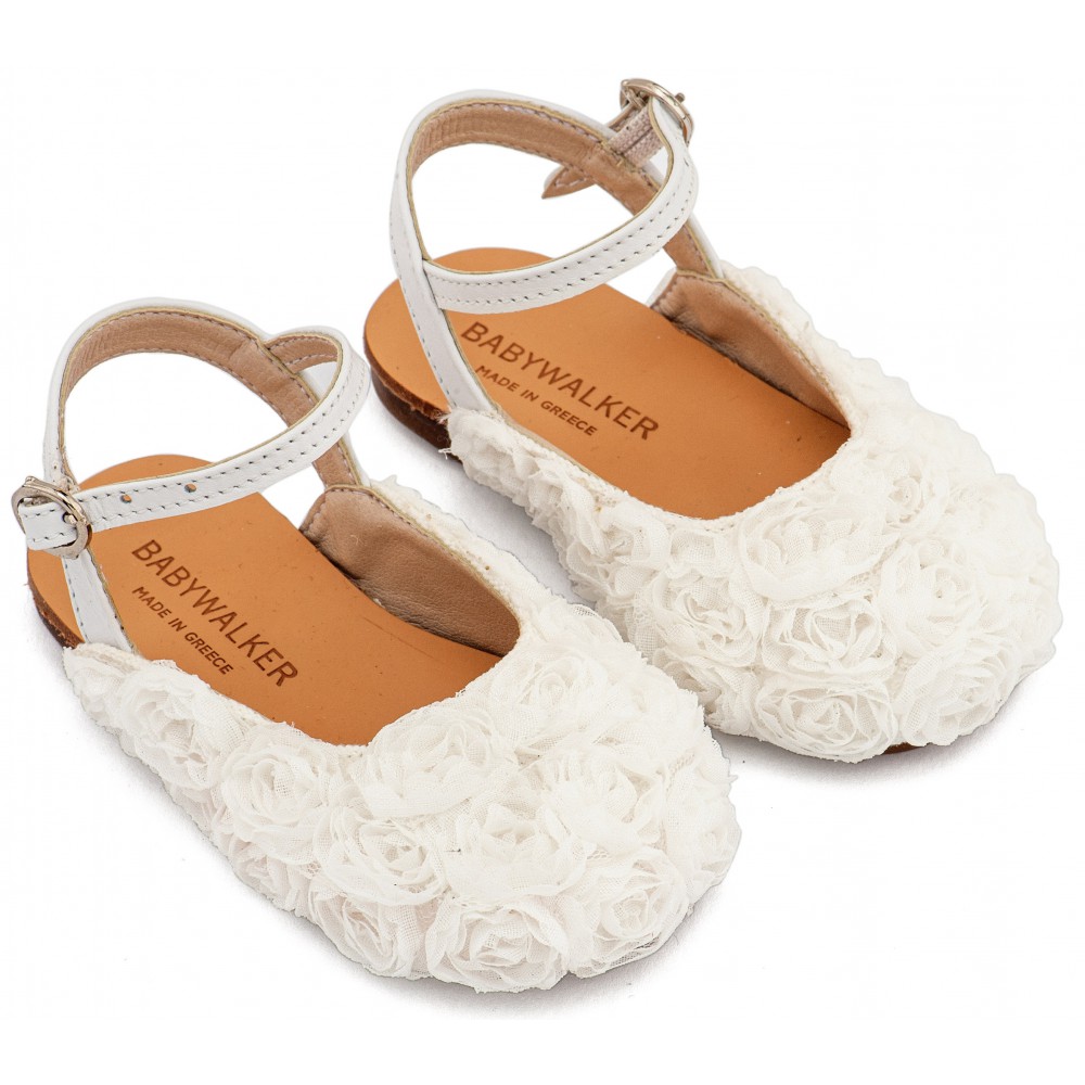 BW4884 Λευκό Γαλλικό Σαμπό με Chiffon Λουλούδια 